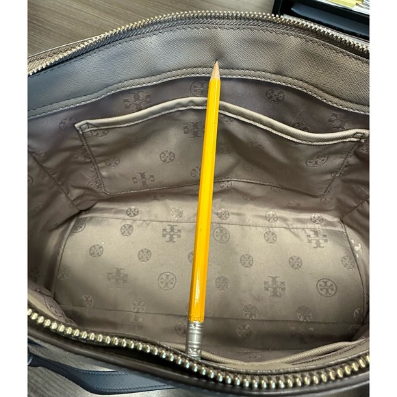 Tory Burch Women's 64188 Emerson Small Top Zip Saffiano Leather Tote French Gray - Picture 9 of 12